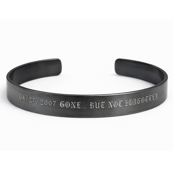 Custom Black Bracelet for Men - Personalized Engraved Cuff for Him