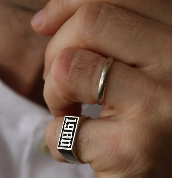 gothic date pinky ring for men 