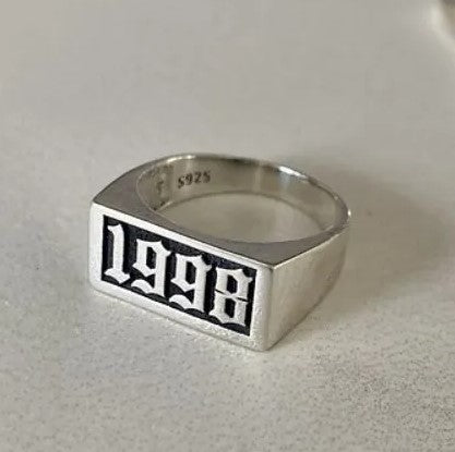 birthday date signet ring Sterling silver