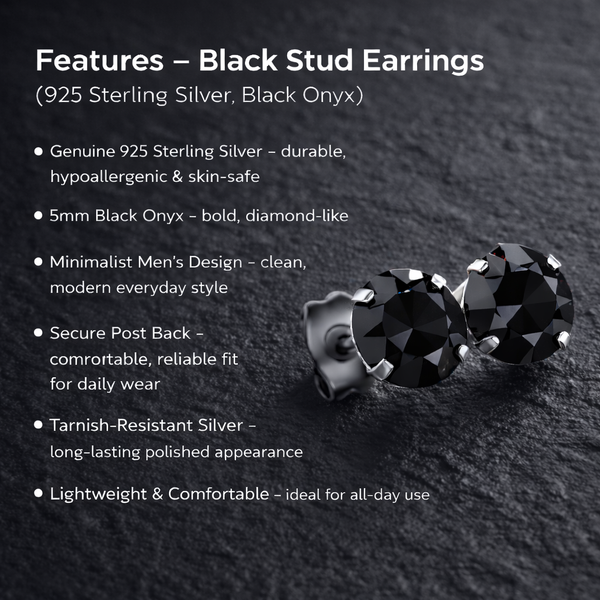 Black Onyx Stud Earrings for Men