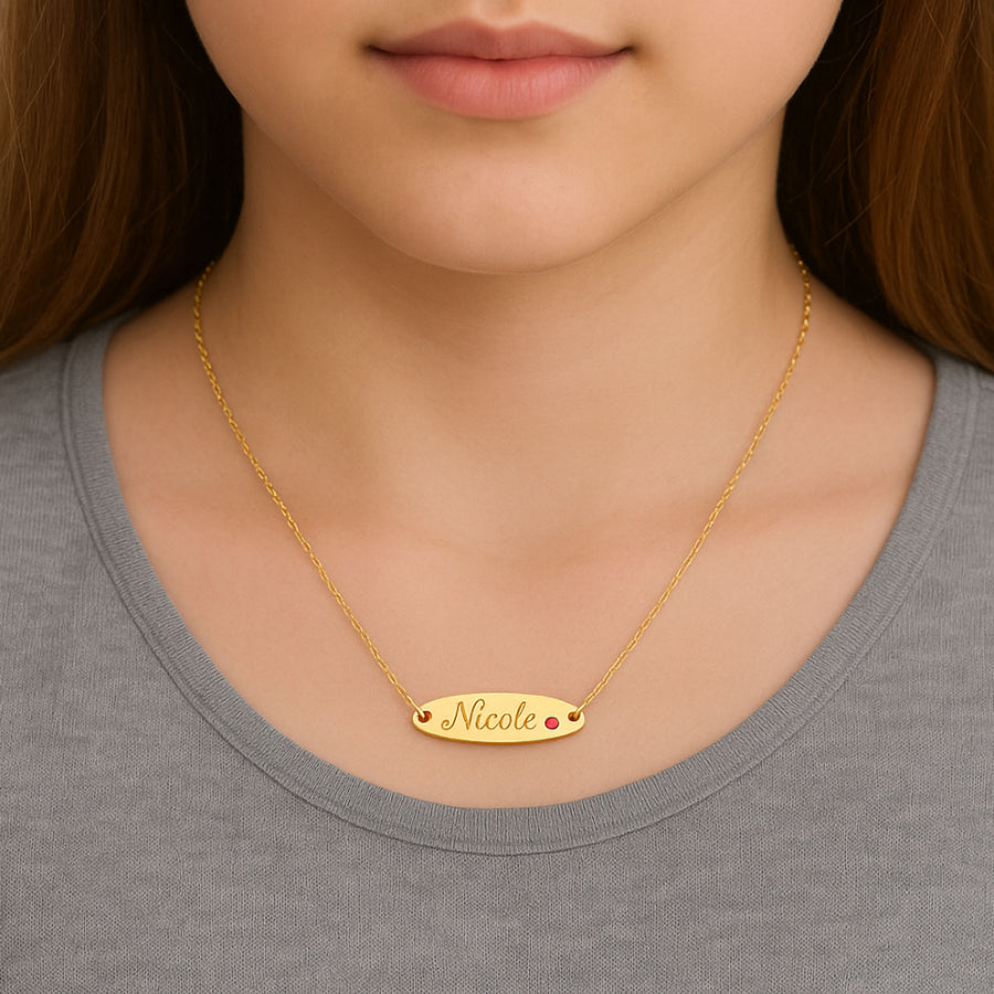 Oval gold charm name necklace