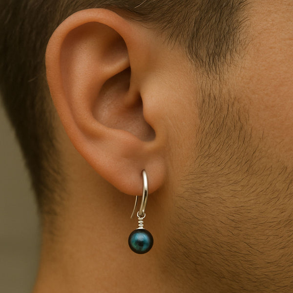 mens pearls earrings peacock color