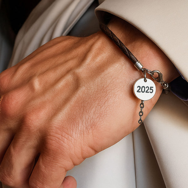 Personalized Disc charm Leather Bracelet for men