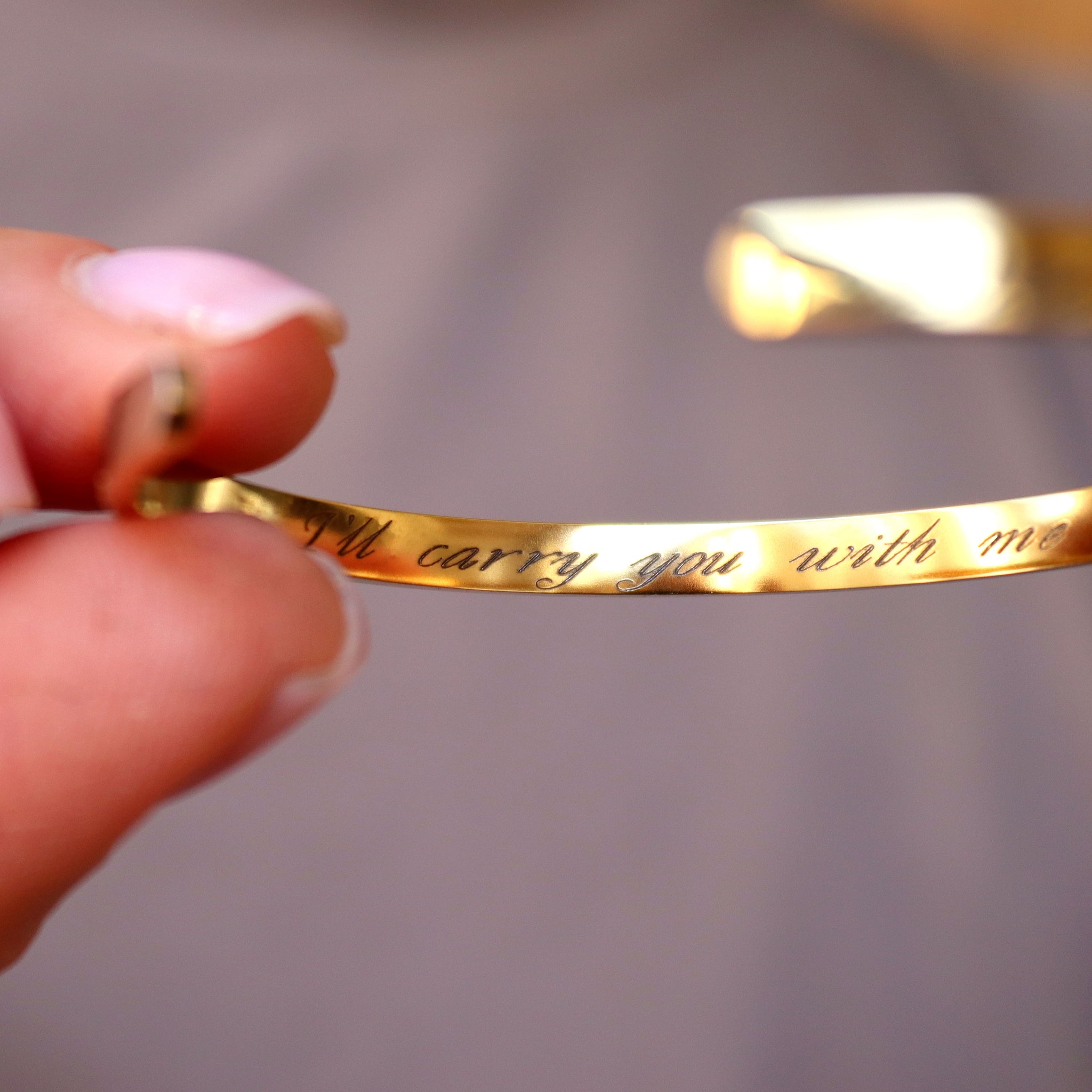 i will carry you with me engraved gold bracelet