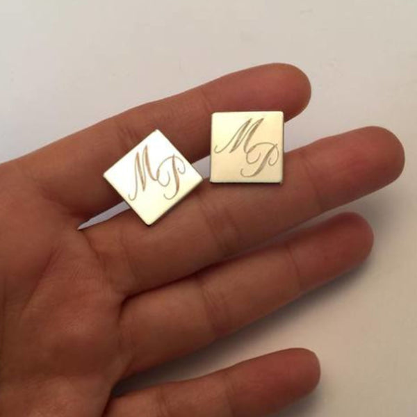 personalized squared gold cufflinks