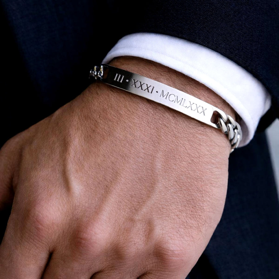 Custom Engraved Curb Chain Bracelet for Men
