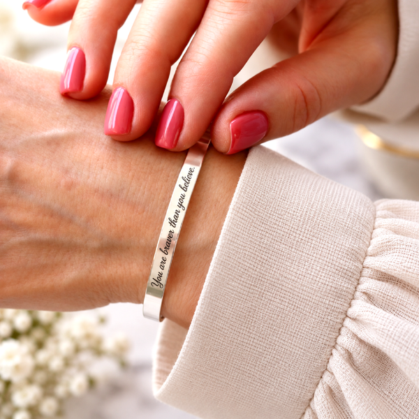 qouate engraved silver cuff bracelet