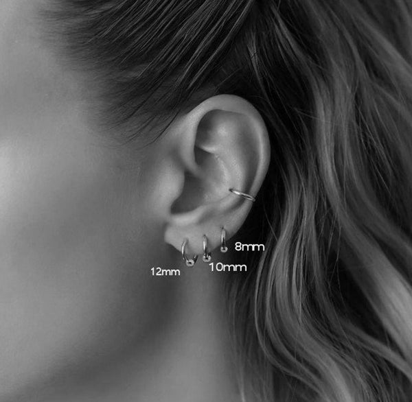 2 Sizes earrings, 2 pieces 10mm, 12mm Silver earrings with Gold Bead