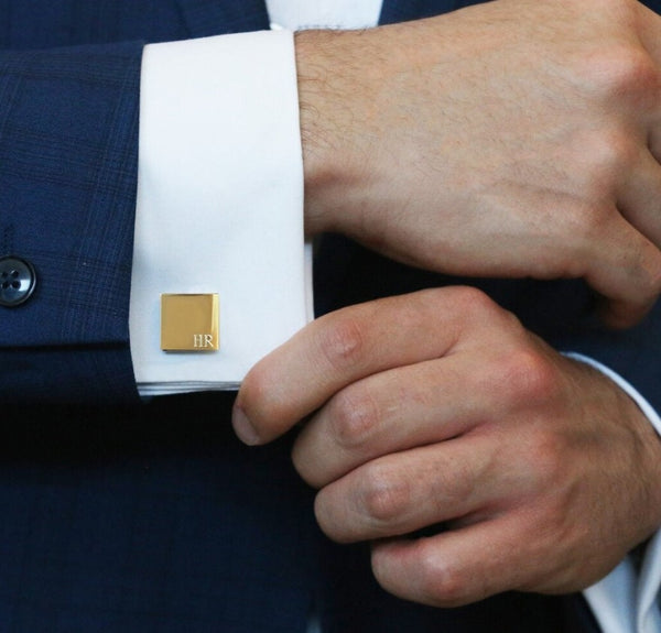 Personalized Gold Square Cufflink Engraved Monogram Initials Cuff links