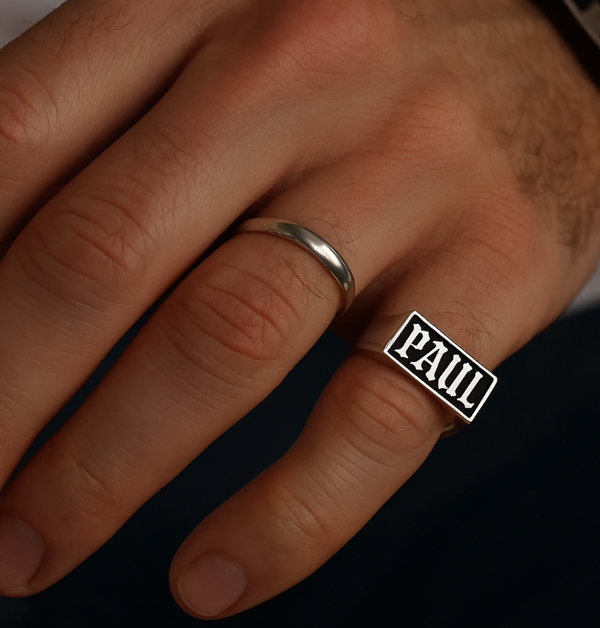 mens engraved signet ring silver