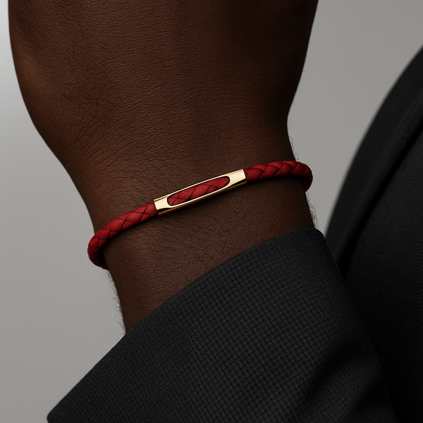Red Braided Leather Cuff for Men - Mens Gift