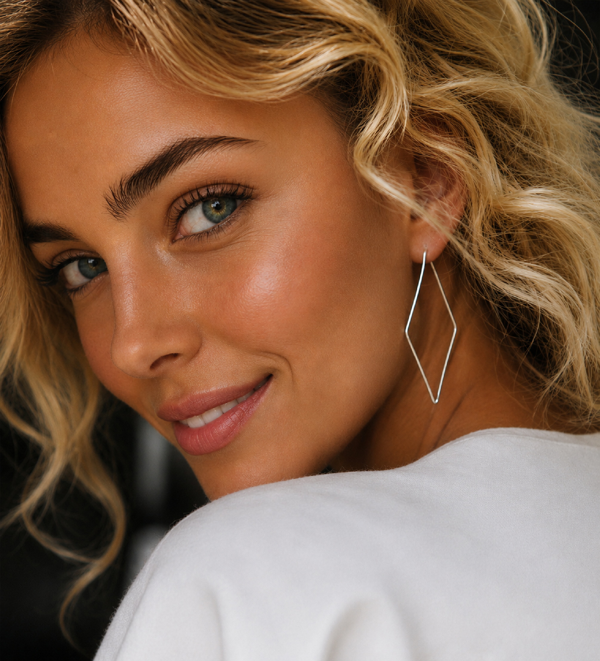Rhombus Sterling Silver Hoop Earrings
