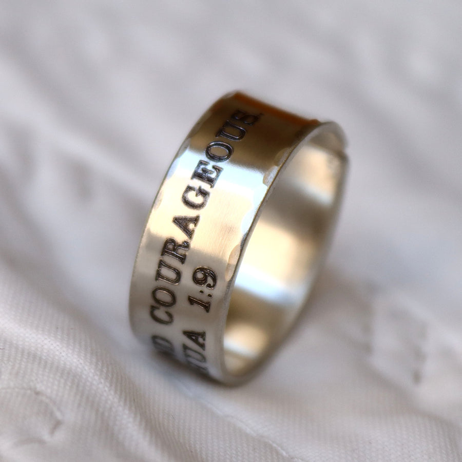 Sterling silver ring with the custom psalm engraving 