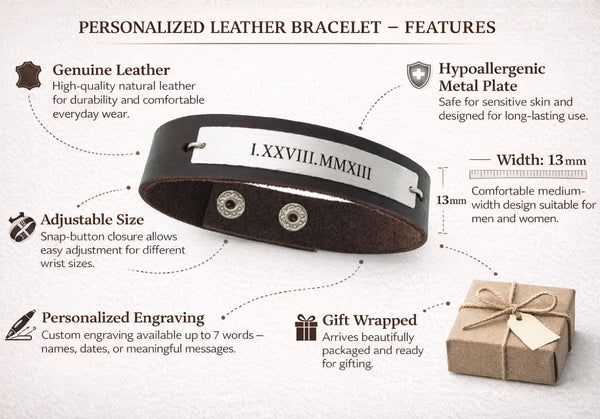 Mens Roman Numeral Engraved Bracelet