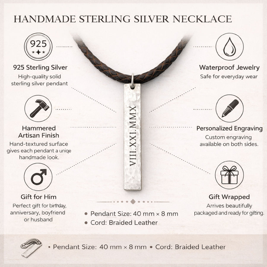 Roman Numerals Date Necklace for Men