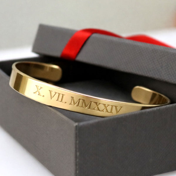 special date engraved gold cuff bracelet