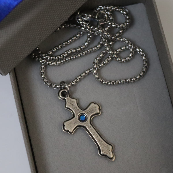 Oxidized Crucifix Cross Pendant Necklace for Men, Vintage / Antique look
