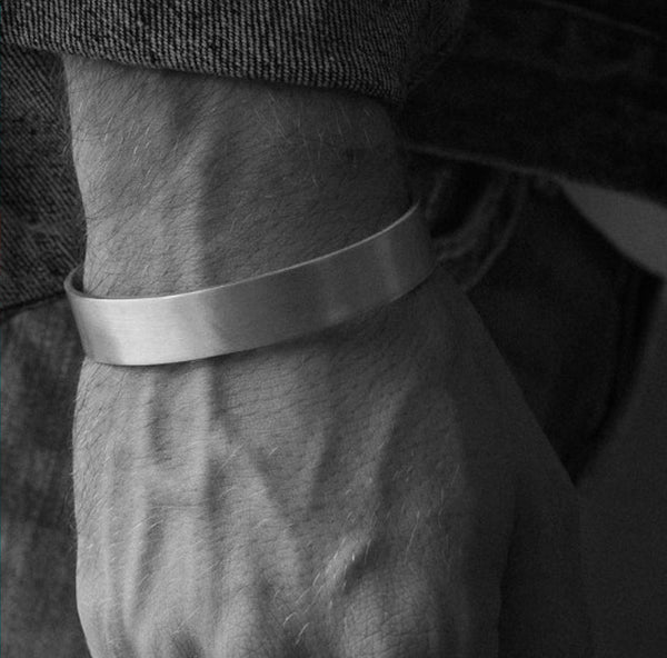 brushed silver cuff bracelet for him