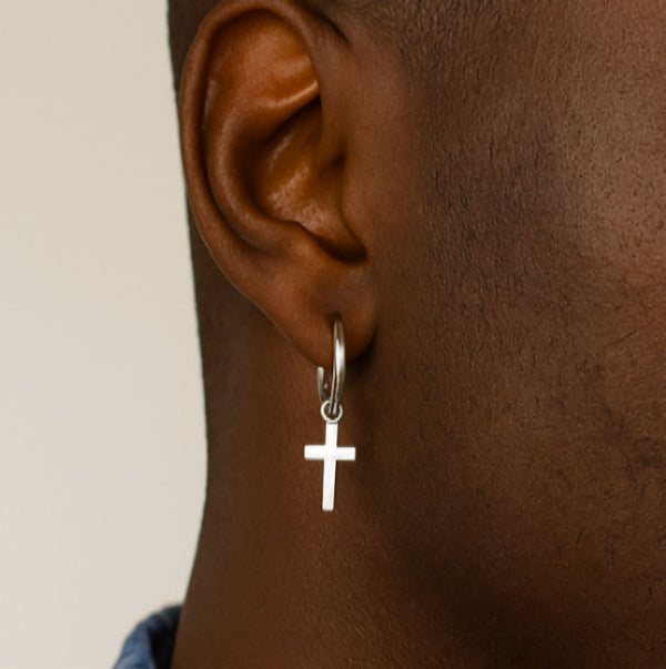 Sterling Silver Hoop Earring with Cross