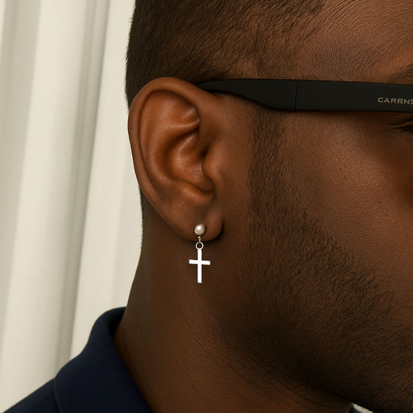 Sterling Silver Dangle Cross Stud Earring