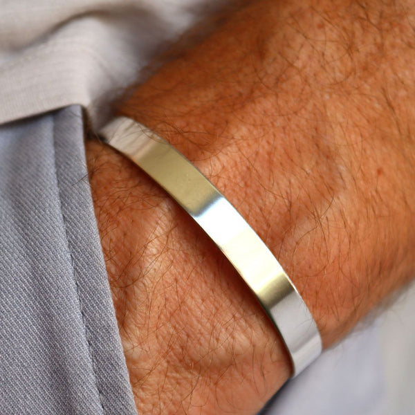 Silver bracelet on a wrist  for men