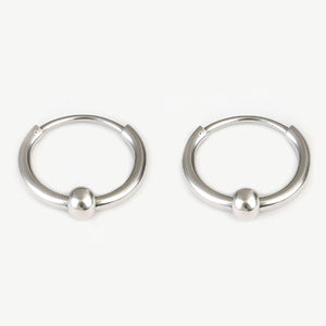 Pair of silver hoop earrings with floating beads