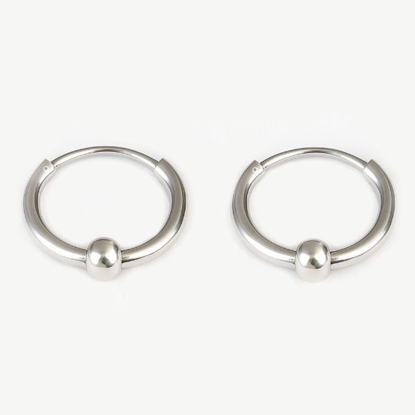 Pair of silver hoop earrings with floating beads