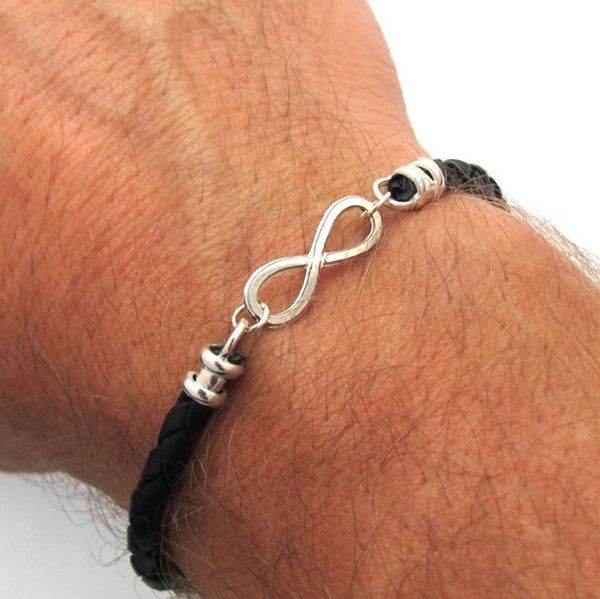 Mens Infinity Bracelet - Adjustable Leather Cuff for Men