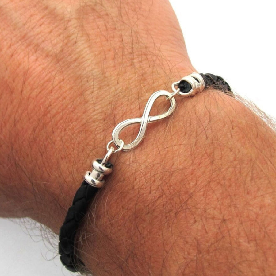 Mens Infinity Bracelet - Adjustable Leather Cuff for Men