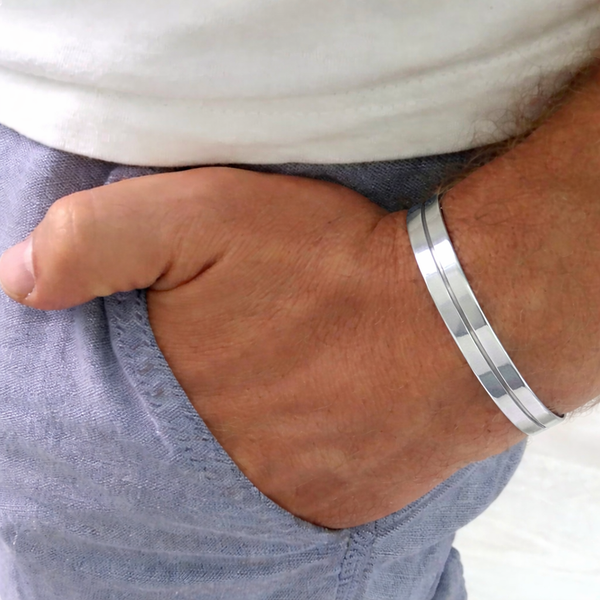 Black Bracelet - Line Cuff for Men