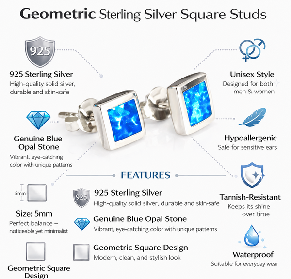Blue Stud Earrings with Opal
