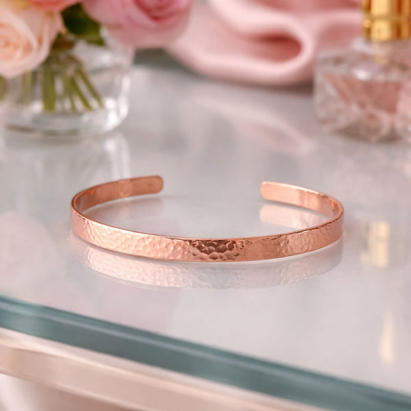 Rose Gold Hammered Cuff Bracelet with Hidden Engraving