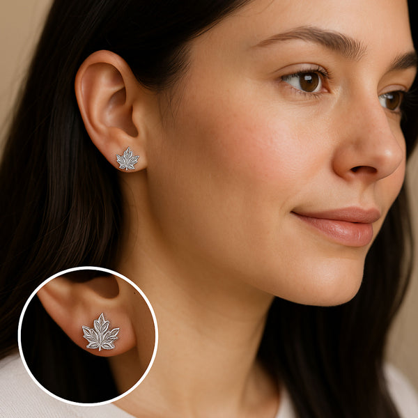 Silver Maple Leaf Stud Earrings