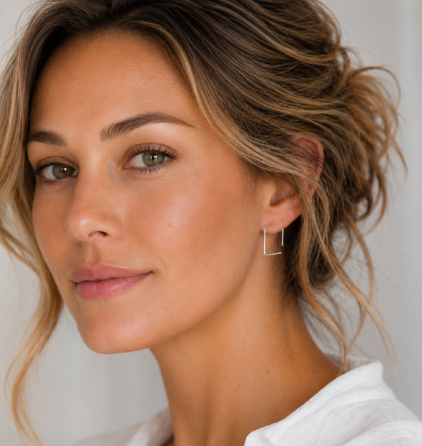 Square Hoops - Sterling Silver Square Earrings