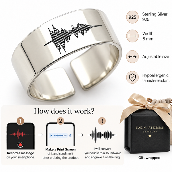 Engraved Soundwave Ring - Gift For Her or Him