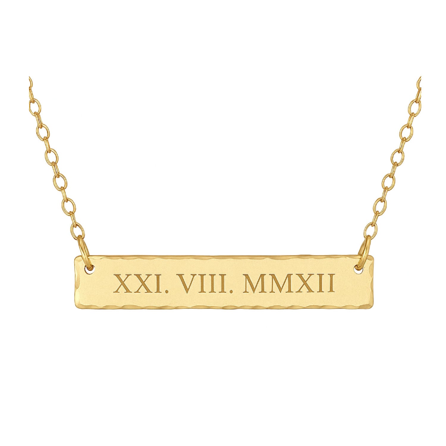rom numeral date rectangular pendant necklace