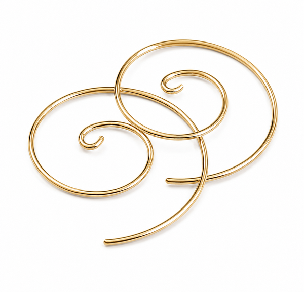 Spiral Yellow Gold Earrings 2 inch