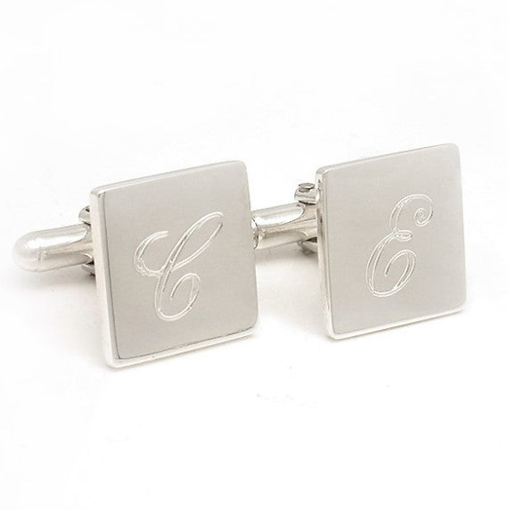 square initials cufflinks silver 
