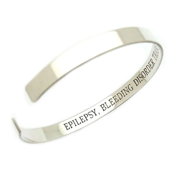 Custom Medical Alert Cuff Bracelet for Women Personalized Star of Life Symbols Sterling Silver Bangle