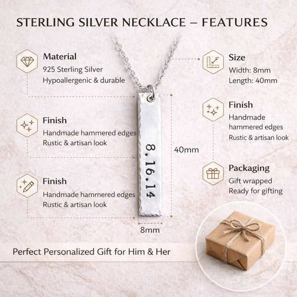 Sterling Silver Custom Engraved Bar Pendant