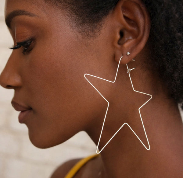Sterling Silver Star Hoop Earrings - Geometrci JEwelry