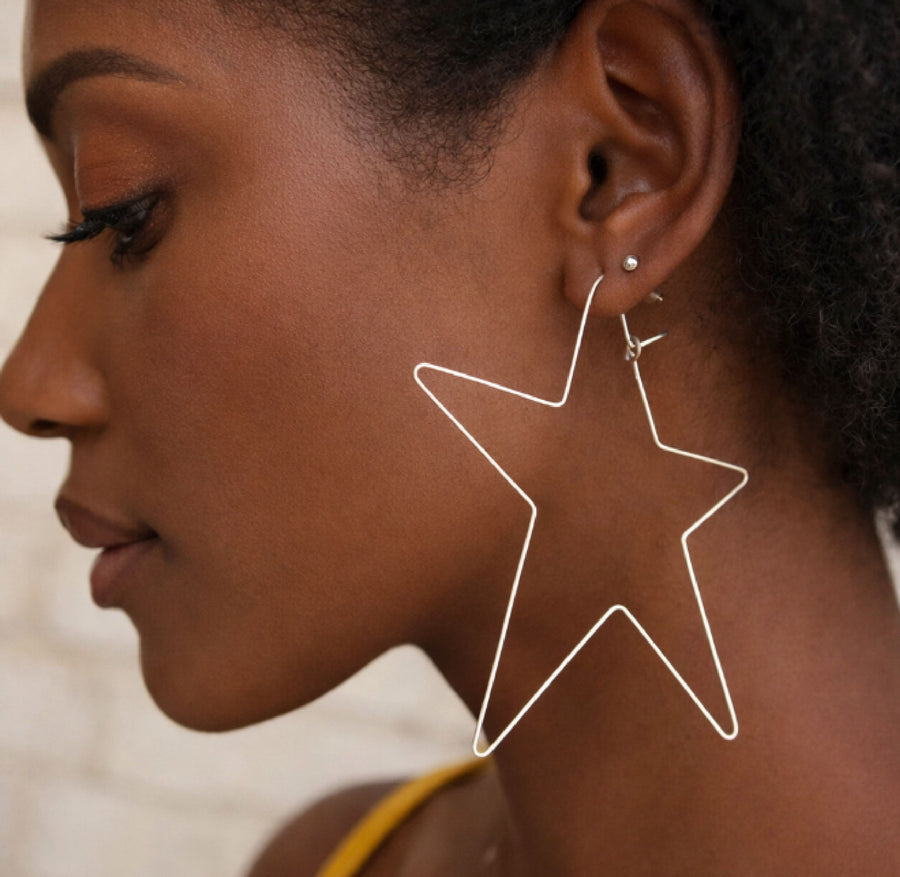 Large silver star hoops