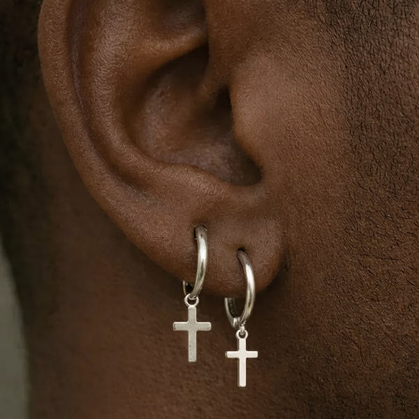 Sterling Silver Hoop Earring with Cross
