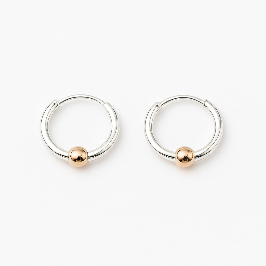 2 Sizes earrings, 2 pieces 10mm, 12mm Silver earrings with Gold Bead