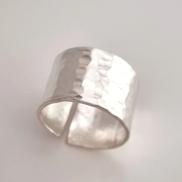 Wide Sterling Silver Hammered Band Ring for Her or Him