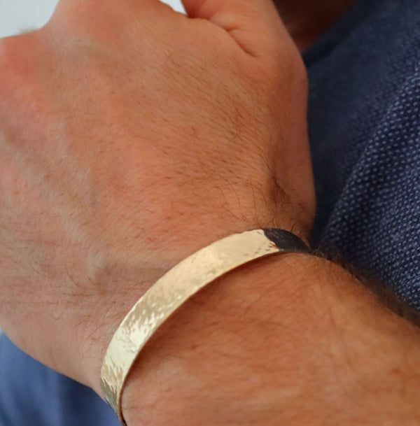 Hammered Gold Cuff Bracelet for men - Anniversary Gift for Him