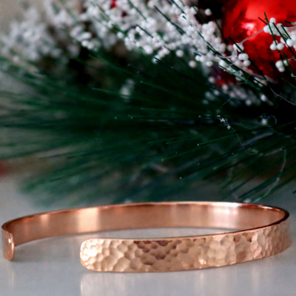Rose Gold Hammered Cuff Bracelet with Hidden Engraving