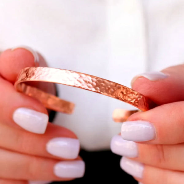 Rose Gold Hammered Cuff Bracelet with Hidden Engraving