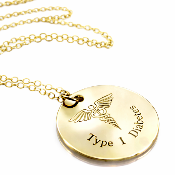 Custom Type 1 Diabetes Medical Alert ID necklace for Women - 14K Gold Filled