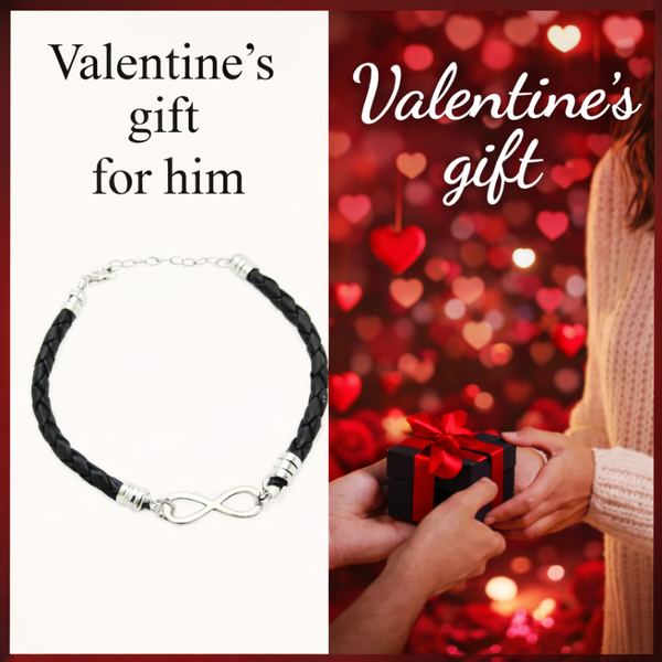 Mens Infinity Bracelet - Adjustable Leather Cuff for Men